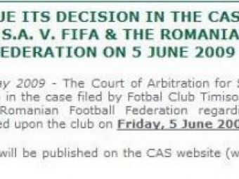 S-a decis, se AMANA: Decizia TAS&nbsp;in cazul Timisoarei se va anunta pe 5 iunie!