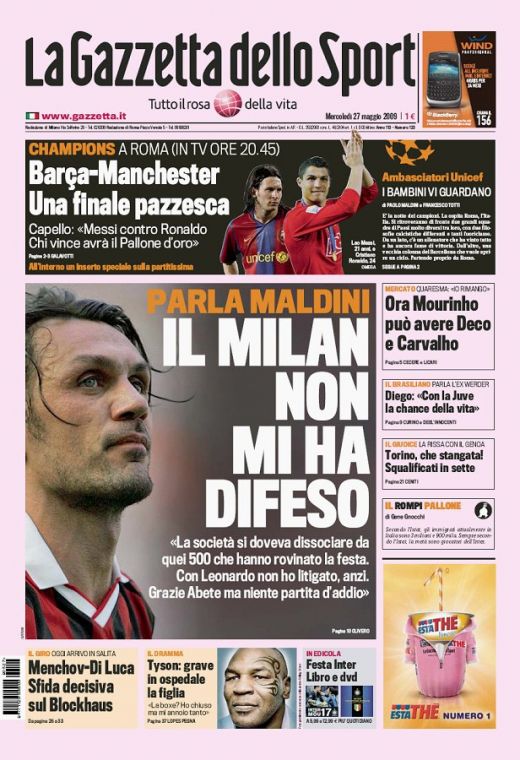 Gazzetta dello Sport:  "O finala nebuna, nebuna!"/ As: "Roma isi alege azi imparatul: va fi Messi sau Ronaldo!"_4
