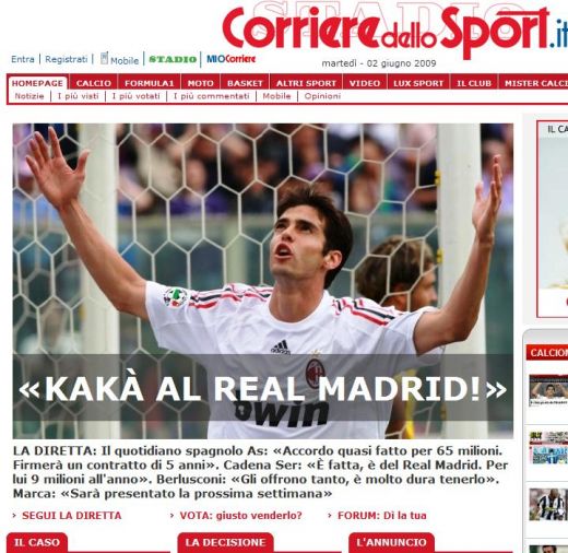 Presa spaniola: "KAKA e  jucatorul Realului pentru 65 de milioane de euro!"_2