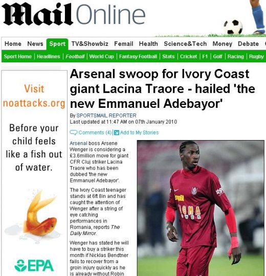 Daily Mail: "Wenger vrea sa faca din Lacina Traore un star, un nou Adebayor!"_2
