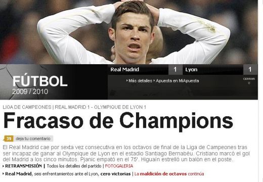 Marca: "Adio Champions League! Adio Pellegrini!" El Mundo Deportivo: "Euro Ghilotina Galactica!"_2