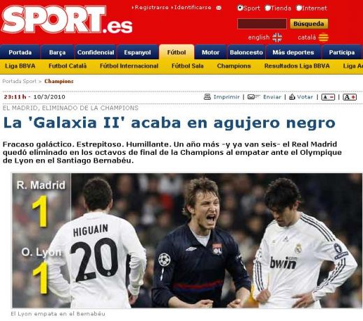 Marca: "Adio Champions League! Adio Pellegrini!" El Mundo Deportivo: "Euro Ghilotina Galactica!"_3