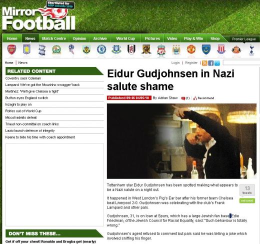 Anglia e scandalizata! "Gudjohnsen: joaca la echipa evreilor si a fost surprins facand un salut nazist!"_2