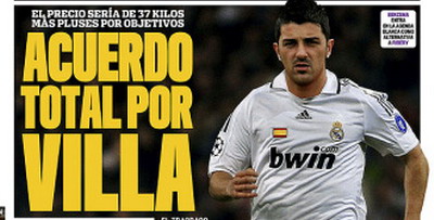 David Villa la Real Madrid pentru 38 de milioane de euro? Are sanse Real la Liga cu Kaka si Villa?