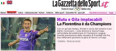 Gazzetta dello Sport: "Mutu si Gila de neoprit. Fiorentina e de Liga!"