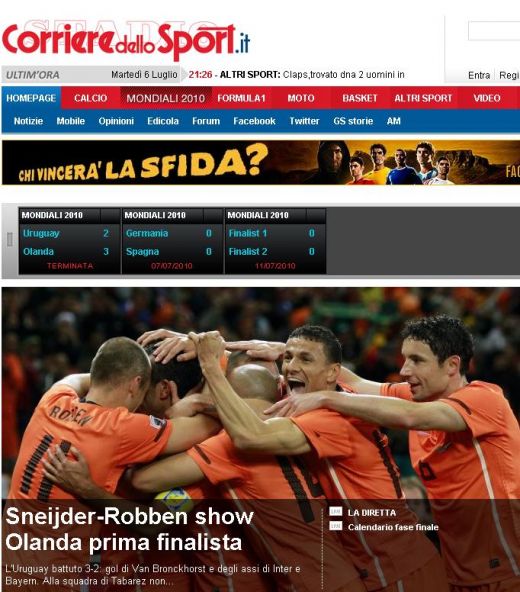 Gazzetta dello Sport: "Olanda face istorie cu acest fotbal!" Corriere: "Super show Robben si Sneijder"_1