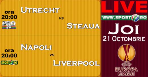 
	Misiune posibila!!!Joi, 20:00 Utrecht &ndash; Steaua, LIVE ProTV si www.sport.ro
