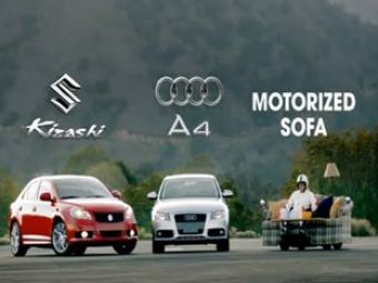 
	VIDEO: Care crezi ca e mai tare? Suzuki,&nbsp;Audi sau... canapeaua motorizata? Vezi o super intrecere:
