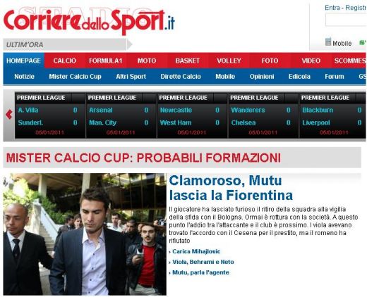 Cum a reactionat presa din Italia dupa ce Mutu a fost trimis sa joace la Cesena: "Mutu se desparte intr-un stil SENZATIONAL de Fiorentina!"_1
