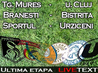 
	Branesti 2-0 Bistrita si Sportul 5-1 Urziceni! Derby in Ardeal: Tg. Mures 0 -2 U Cluj! U e PESTE CFR!
