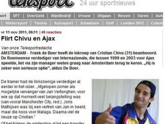 
	Ajax confirma ca il vrea pe Cristi Chivu! Man City cumpara un belgian si ii face loc! Ce spune legenda Barcei de pe banca lui Ajax despre transfer:
