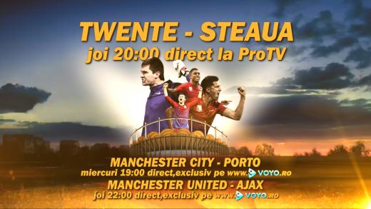 
	Bucurati-va de fotbal! Azi ai doua super meciuri din Europa League la ProTV si pe voyo.ro: Twente - Steaua si Manchester United - Ajax
