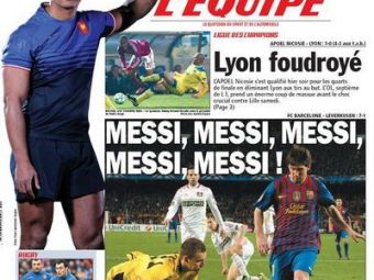 
	L&#39;Equipe ignora cea mai mare UMILINTA din istoria fotbalului francez! Prima pagina e cu Messi x 5! Seara in care U Craiova a fost razbunata
