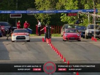 VIDEO: Full Contact pe asfalt!&nbsp;Liniuta de 2.000 de cai: GT-R VS. 911!&nbsp;