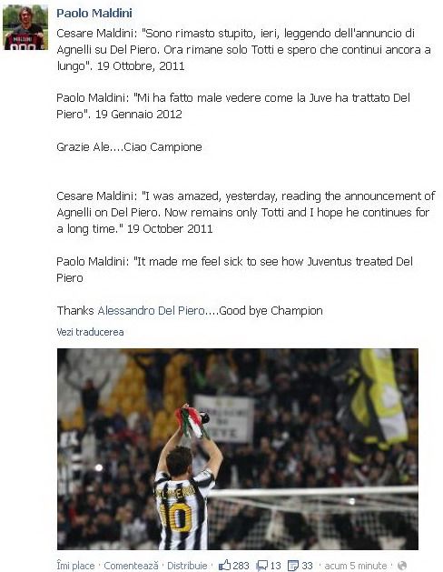 Asa se incheie PERFECT o cariera FABULOASA! Del Piero a primit in seara asta un mesaj de la cel mai mare rival al sau: "Iti multumesc pentru tot, CAMPIONULE"_2