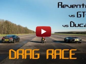 VIDEO Cea mai nebuna cursa din lume: Lamborghini vs Nissan GT-R vs Ducati! Cine castiga razboiul de mii de cai: 