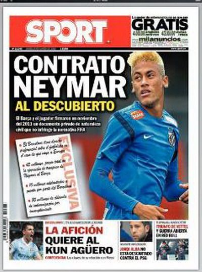 TITLURILE ZILEI | Stire BOMBA pe prima pagina din Sport Catalunya: Neymar a semnat cu Barca! AS: Kun Aguero, primul pe lista Realului! ProSport: 7 stelisti in primul 11!_7