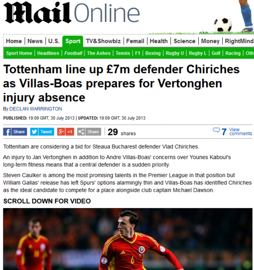 "Tottenham a castigat lupta cu Chelsea si City pentru Vlad Chiriches!" Ce au scris englezii despre transferul lui Chiriches!_2