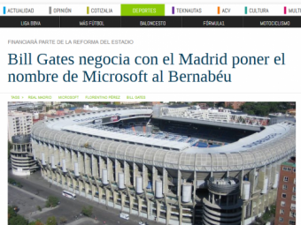 
	Bill Gates, in negocieri cu Real Madrid! Cel mai bogat om al planetei vrea sa cumpere numele stadionului Bernabeu! Cum s-ar putea numi:
