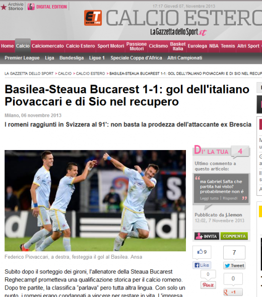Seara MAGICA pentru un stelist in Liga! Juve, Napoli si Milan N-AU reusit asta! Cum a ajuns Steaua pe prima pagina din Gazzetta dello Sport_1