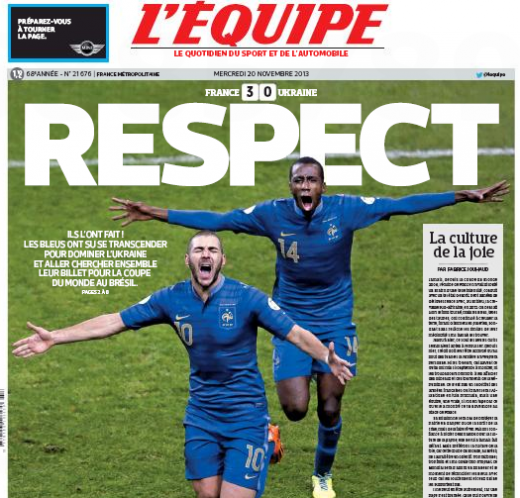 Discul de Platini pentru inca un Blatter reusit se acorda... Frantei! Ofsaid cat 'la maison', L'Equipe titreaza, paradoxal, 'RESPECT' pe prima pagina!_1