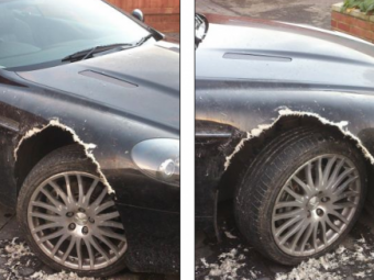 
	Cainele Luce a facut PRAF un Aston Martin de 100.000 &euro;! FOTO: Cum arata masina dupa &#39;dezastru&#39;:
