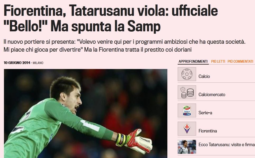 LOVITURA pentru Tatarusanu! Abia a fost prezentat la Fiorentina, dar poate pleca la alta echipa! Ce scrie Gazzetta dello Sport_2