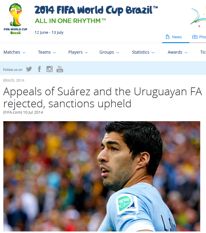 OFICIAL | FIFA i-a respins apelul lui Suarez, sanctiunea initiala ramane valabila: 4 luni si 9 meciuri la nationala!_2