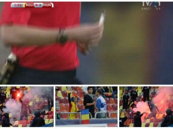 BRICHETE pe teren, petarde si torte in tribuna! Romania, sanse mari sa fie suspendata dupa meciul cu Ungaria! FOTO