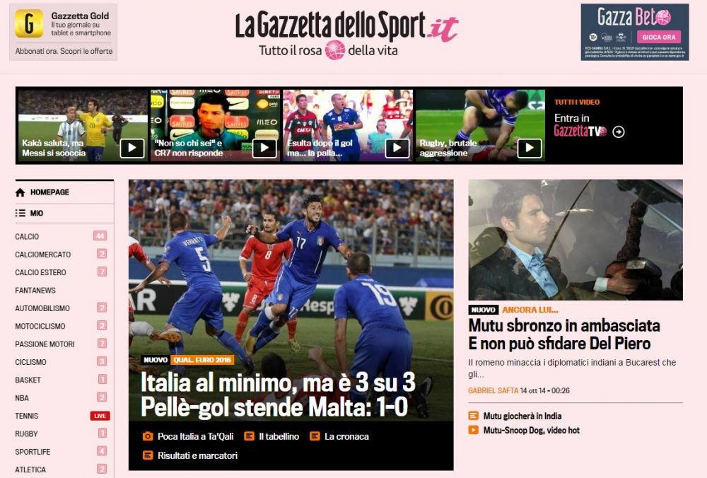 Ultima prima pagina de Gazzetta dello Sport din cariera lui Mutu: "Beat la ambasada Indiei, a facut scandal si a cerut viza!" _1