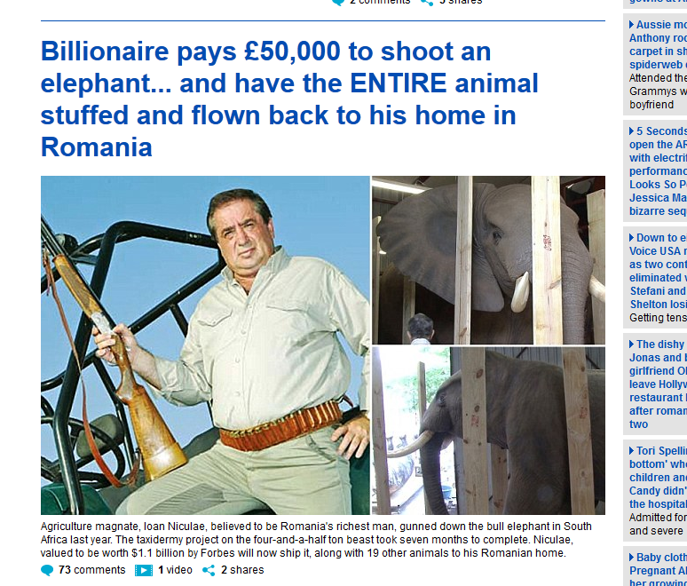 Ioan Niculae, pe prima pagina Daily Mail! Englezii sunt scandalizati dupa ce au aflat ca a IMPUSCAT un elefant si l-a impaiat!_5