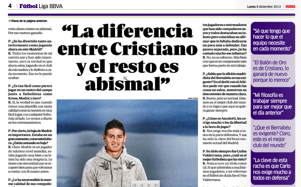 "Diferenta dintre Cristiano Ronaldo si restul jucatorilor este URIASA!" Interviu spectaculos in Marca cu James Rodriguez_2
