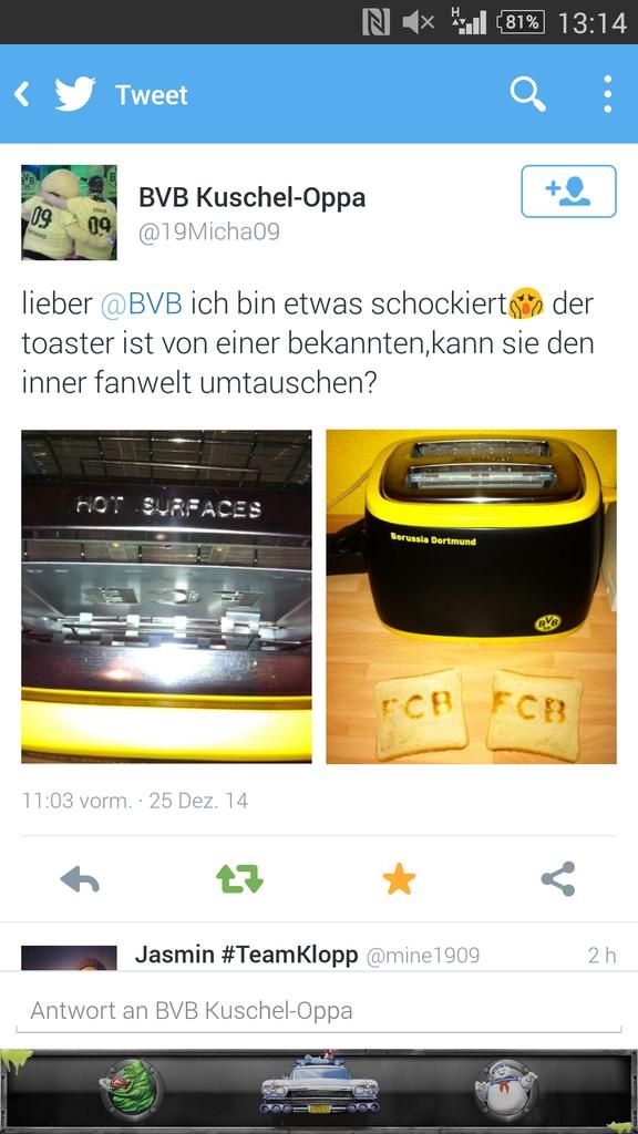 Cel mai nefericit cadou de Craciun. A primit un prajitor de paine cu Borussia Dortmund. Ce scria pe felii cand le-a scos :) FOTO_2