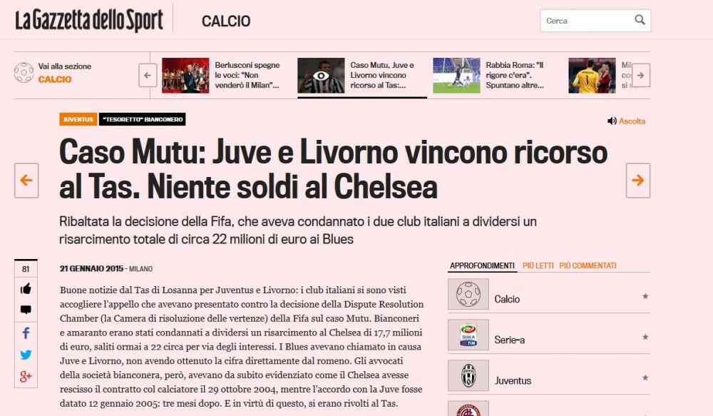 Juventus si Livorno au castigat in fata lui Chelsea la TAS in cazul Mutu. Ce se intampla cu datoria de 22 mil euro_2