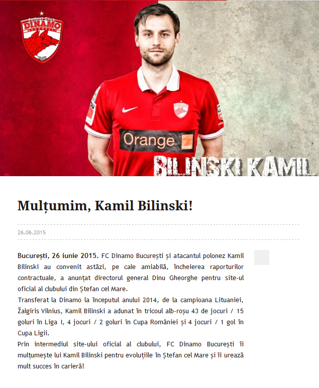 OFICIAL: Dinamo s-a despartit de golgeterul Bilinski! Anuntul facut pe site-ul oficial_1