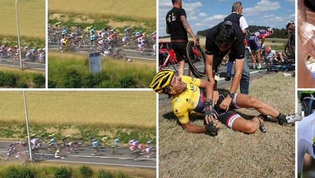 
	HAOS in Turul Frantei! Ciclistii au cazut ca POPICELE dupa un accident, cursa a fost neutralizata! VIDEO

