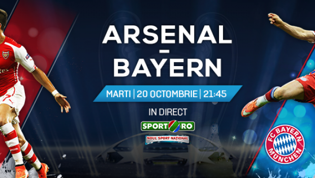 
	Marti, 20 octombrie, 21:45: Arsenal - Bayern la Sport.ro! Bucurati-va de fotbal!&nbsp;
