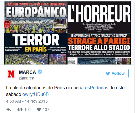 Reactii din lumea sportului dupa atentatele teroriste din Paris! Prima pagina din L'Equipe, doliu dupa masacru_2