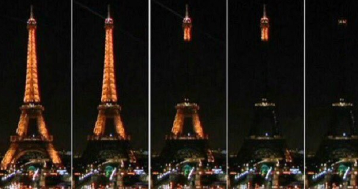 Imaginea unei nopti de teroare: Turnul Eiffel a fost stins pentru prima data in 126 de ani. Mai multe cladiri reprezentative din toata lumea s-au luminat in culorile Frantei_2