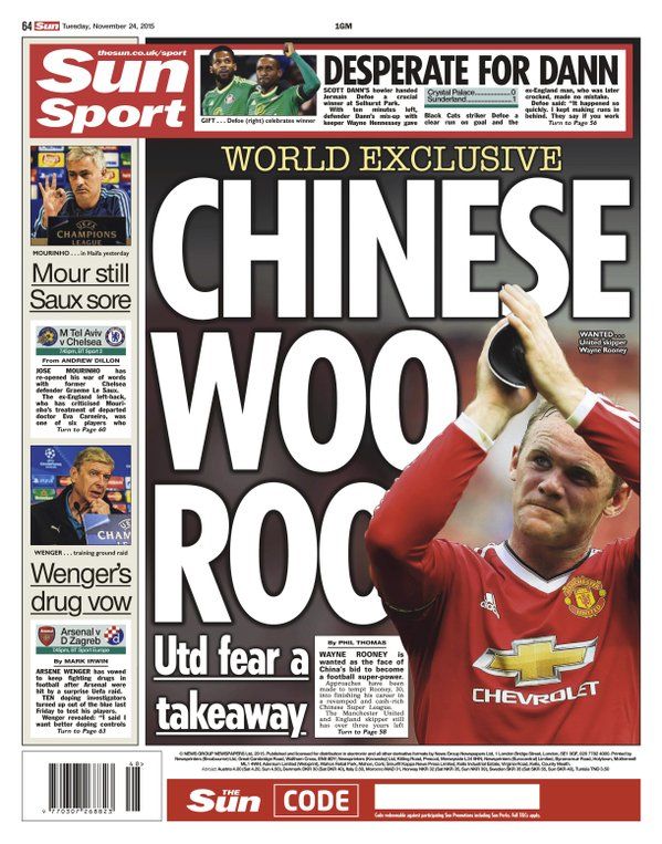 Destinatie surpriza pentru Wayne Rooney! The Sun anunta ca starul lui Manchester United ar putea ajunge in China_1