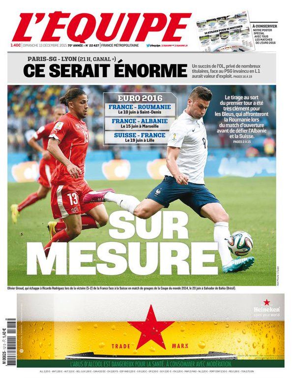 Cum arata astazi prima pagina din L'Equipe, dupa ce Romania a picat cu Franta la Euro 2016! Avertismentul lui Deschamps_1