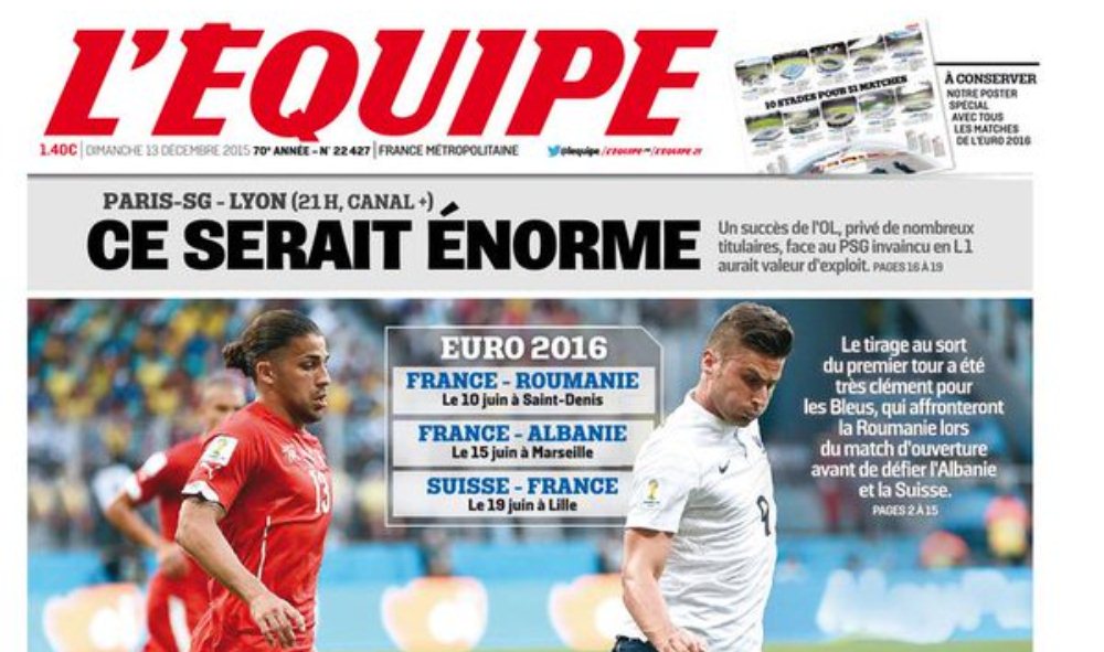 Cum arata astazi prima pagina din L'Equipe, dupa ce Romania a picat cu Franta la Euro 2016! Avertismentul lui Deschamps_2