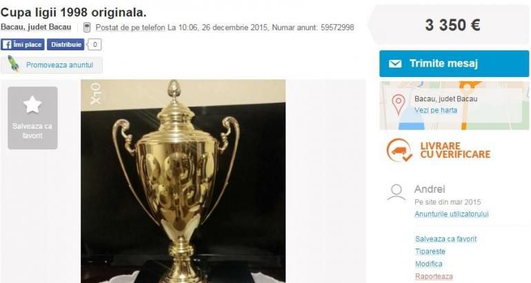 Se intampla in Romania | Primul trofeu al Cupei Ligii, scos la vanzare pe un site de anunturi: "Vand Cupa Ligii ORIGINALA". Cine e proprietarul si cati bani cere_1