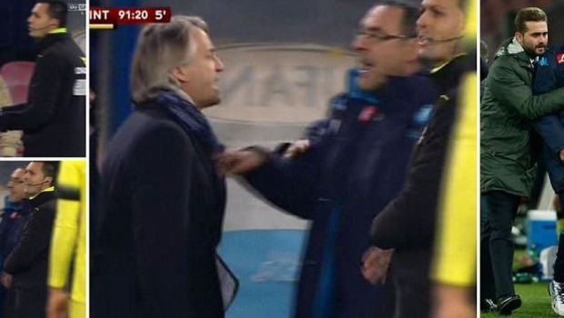 
	&quot;Ar trebui sa fie DAT AFARA din fotbal!&quot; Razboi pe teren la Napoli - Inter! Mancini a fost injurat de antrenorul lui Napoli in meciul care l-a eliminat pe Chiriches din Cupa Italiei
