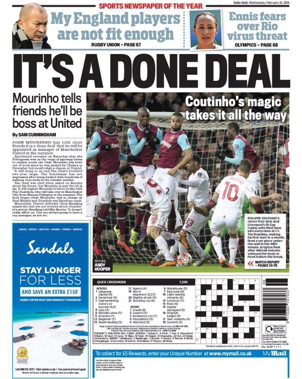 3 ziare din Anglia au astazi pe prima pagina mesajul lui Mourinho pentru apropiati: "Am semnat cu Manchester United!"_1