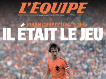 
	Omagiu emotionant pentru Cruyff in L&#39;Equipe: &quot;El era jocul!&quot; Prima pagina senzationala creata de francezi
