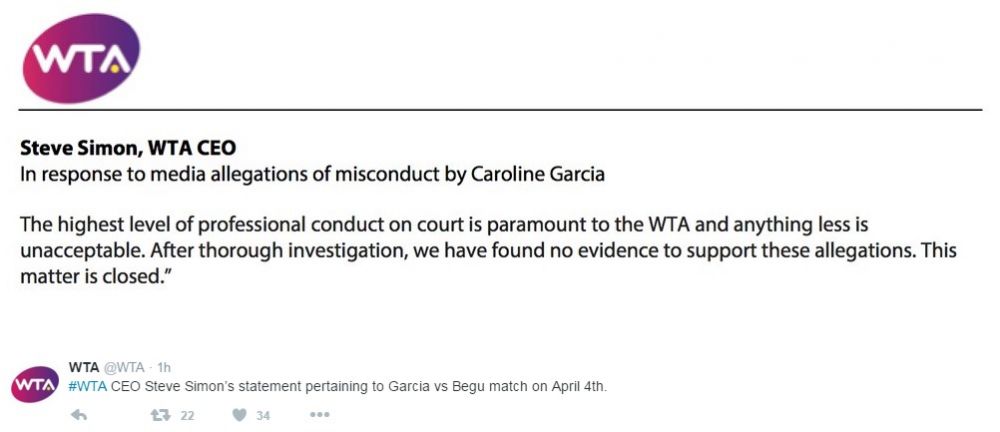 WTA ofera prima reactie in dosarul Begu - Garcia: "Nu exista nicio proba care sa sustina acuzatiile aduse"_6