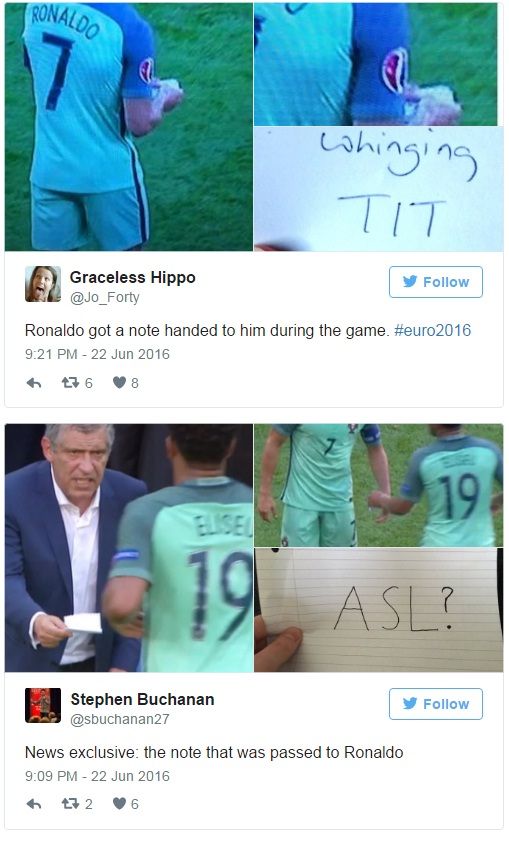 Ce scria pe biletul secret primit de Cristiano Ronaldo pe teren cu Ungaria? Cele mai tari glume aparute pe internet. SUPER FOTO_3