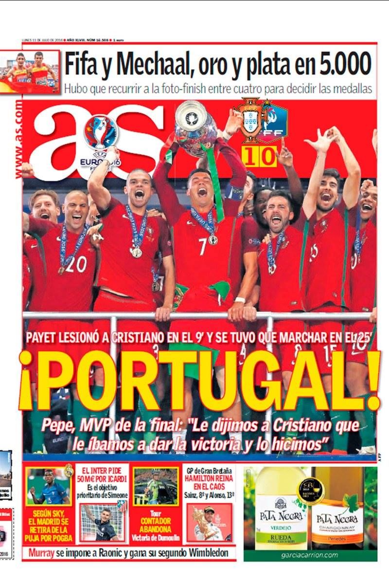 Victoria Portugaliei in cele mai importante ziare de sport. AS de Madrid saluta succesul, ziarul "de casa" al Barcei evidentiaza: Glorie FARA RONALDO"_4