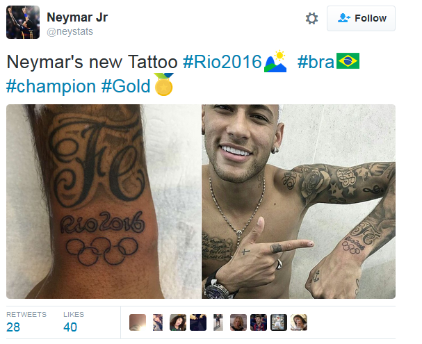 FOTO Cum arata tatuajul special pe care Neymar si l-a facut azi, la cateva ore dupa ce a castigat finala cu Germania la Jocurile Olimpice_2